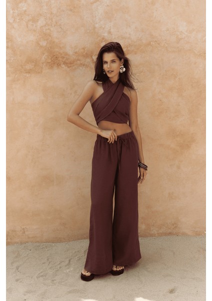 Moira Bordo Keten Crop Pantolon Takım fiyatları