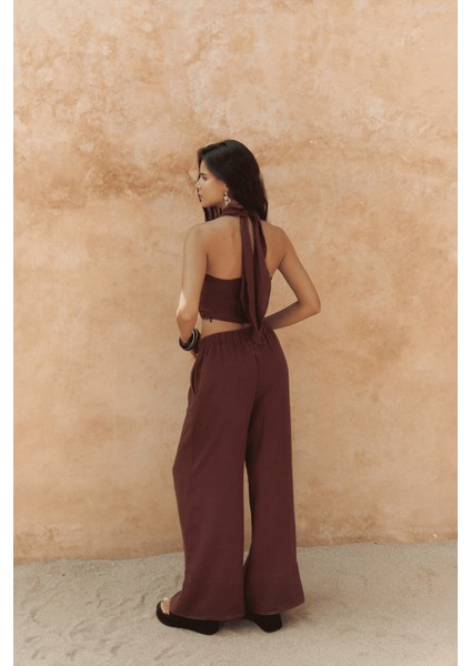 Moira Bordo Keten Crop Pantolon Takım fırsatları