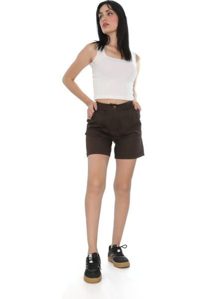 Slim Fit Duble Paça Gabardin Şort %100 Pamuk