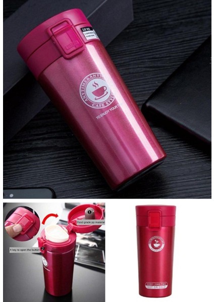 12 Saate Kadar Sıcak Soğuk Tutma Filtreli Çift Katmanlı Pembe Mug Termos Sus 304 380 ml