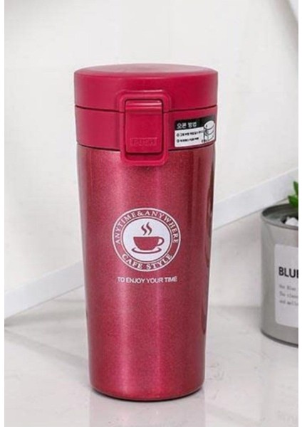 12 Saate Kadar Sıcak Soğuk Tutma Filtreli Çift Katmanlı Pembe Mug Termos Sus 304 380 ml