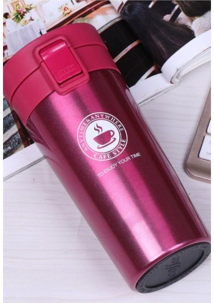 12 Saate Kadar Sıcak Soğuk Tutma Filtreli Çift Katmanlı Pembe Mug Termos Sus 304 380 ml