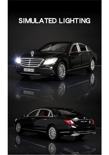Mercedes Benz E300L E-Class 1:24 Diecast Metal Araba Koleksiyon Sesli Işıklı Siyah