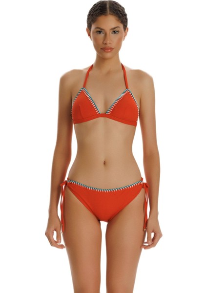 Turuncu Işlemeli Üçgen Bikini Takımı