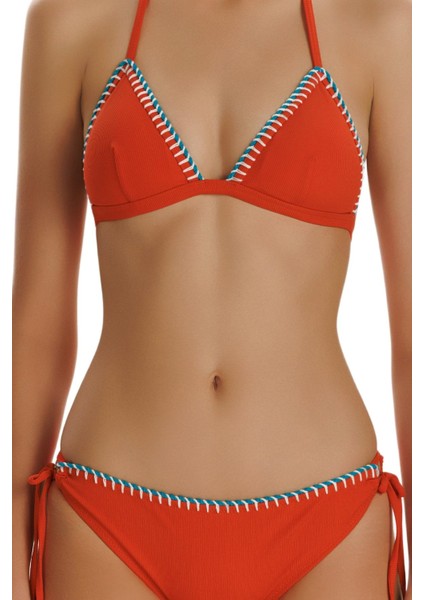 Turuncu Işlemeli Üçgen Bikini Takımı