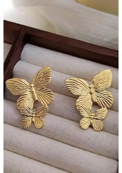 Biryıldızol Kelebek Figürlü Tasarım Çelik Kadın Küpe indirimleri