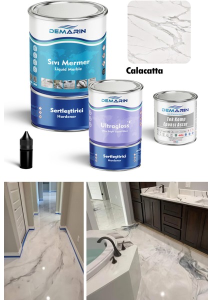 Çift Bileşenli Solventsiz Sıvı Mermer, Liquid Marble (Tezgah, Zemin Boyası) + Sıvıcam