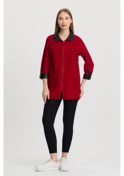 Hakiki Oğlak Derisi Süet Kırmızı Siena Kadın Deri Ceket fiyatları