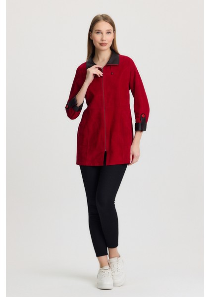 Hakiki Oğlak Derisi Süet Kırmızı Siena Kadın Deri Ceket modelleri