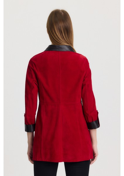 Hakiki Oğlak Derisi Süet Kırmızı Siena Kadın Deri Ceket indirimleri