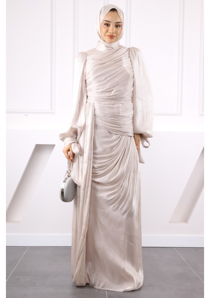 Taş Önü Büzgülü Şifon Abiye fiyatları