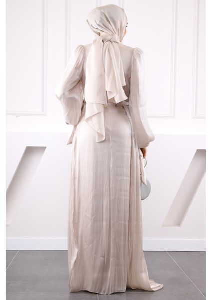 Taş Önü Büzgülü Şifon Abiye modelleri