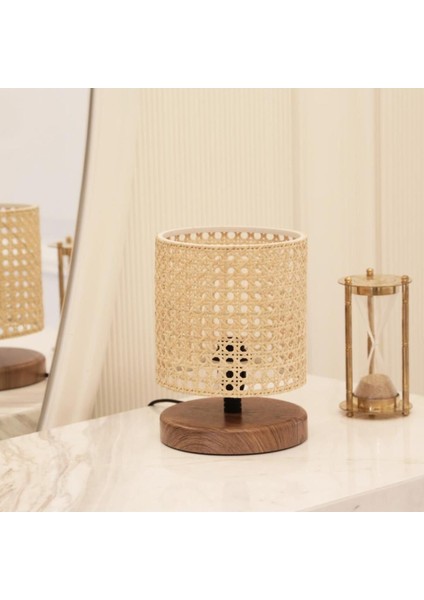 Rattan Serisi Ahşap Tabanlı Mini Hazeran Abajur