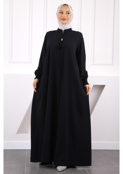 Lacivert Kol Lastikli Fermuarlı Ferace