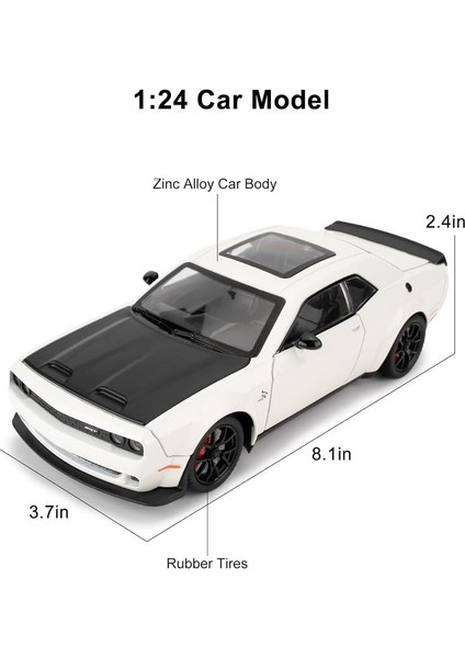 Dodge Challenger Srt Hellcat 1:24 Diecast Metal Araba Koleksiyon Sesli Işıklı Beyaz fırsatları