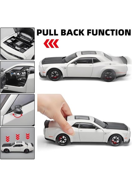 Dodge Challenger Srt Hellcat 1:24 Diecast Metal Araba Koleksiyon Sesli Işıklı Beyaz