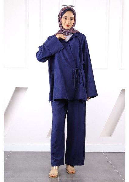 Lacivert Kimono Modal Pantolonlu Takım