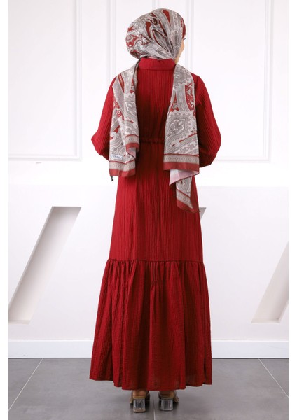 Bordo Bel Bağlamalı Dantelli Elbise modelleri