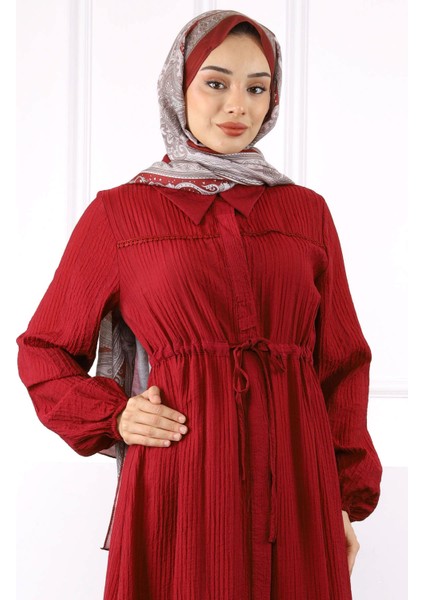 Bordo Bel Bağlamalı Dantelli Elbise fırsatları