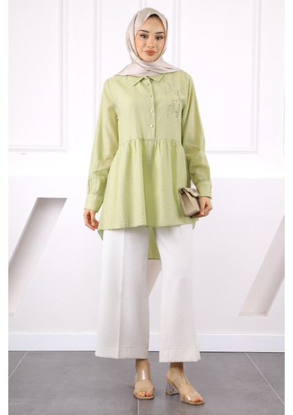 Mint Yeşili Taş Detaylı Tunik