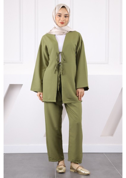 Haki Kimono Pantolonlu Modal Takım
