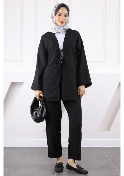 Siyah Kimono Pantolonlu Modal Takım