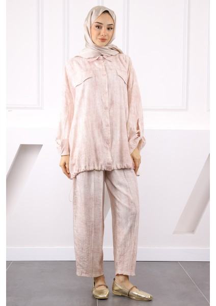 Bej Tunik Pantolonlu Takım