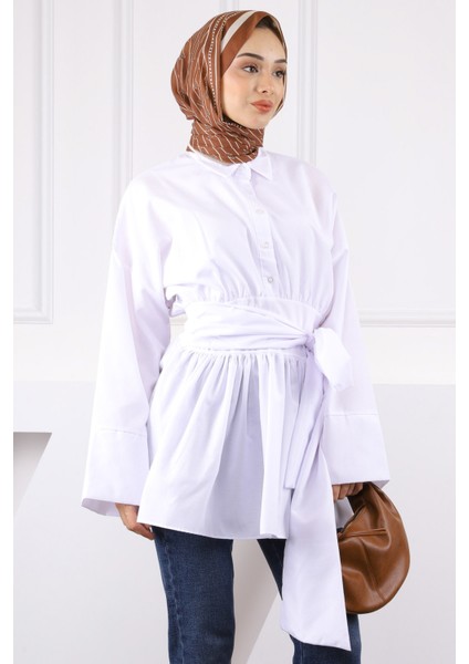 Beyaz Bel Bağlamalı Tunik modelleri