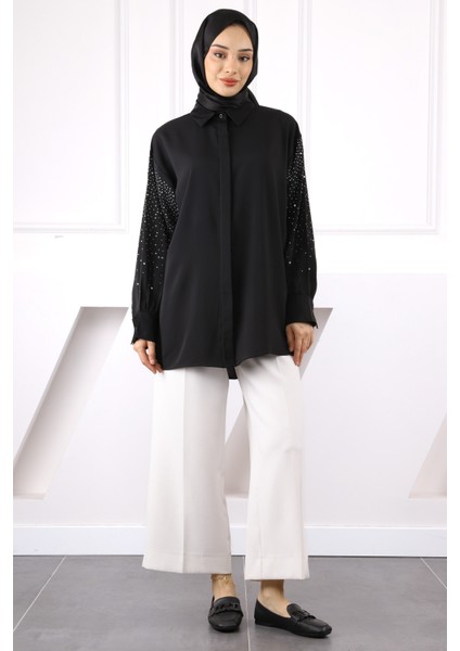 Siyah Kol Taşlı Gömlek fiyatları