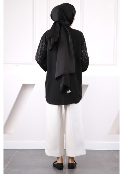 Siyah Kol Taşlı Gömlek modelleri