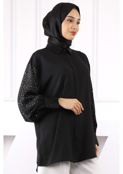 Siyah Kol Taşlı Gömlek fırsatları