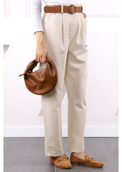 Bej Bel Kemerli Keten Pantolon fırsatları