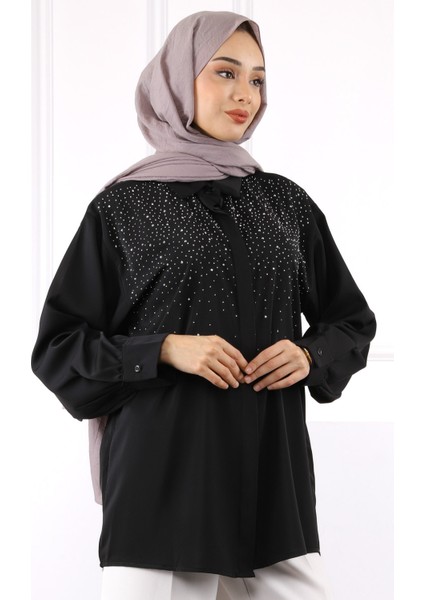 Siyah Ön Taşlı Gömlek