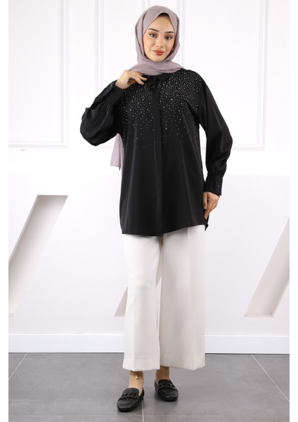 Siyah Ön Taşlı Gömlek modelleri