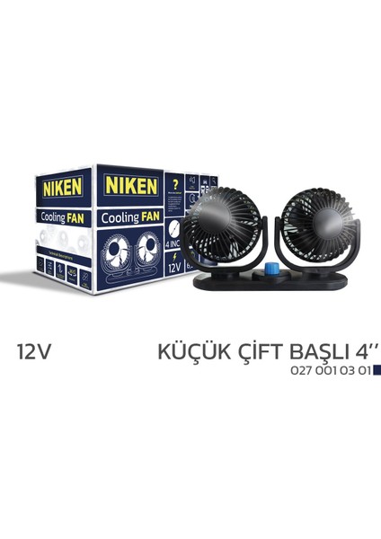 Araç Içi Vantilatör Küçük Çift Başlı 12V 4 Inç Üniversal Niken