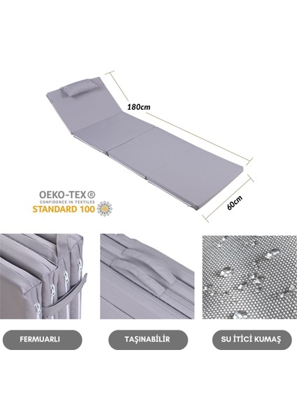 ŞEZLONG MİNDERİ KAMP MİNDERİ FERMUARLI ŞAPKALI 4 CM (GRİ) fiyatları