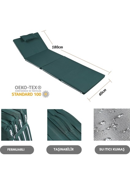 ŞEZLONG MİNDERİ KAMP MİNDERİ FERMUARLI ŞAPKALI 4 CM (YEŞİL)