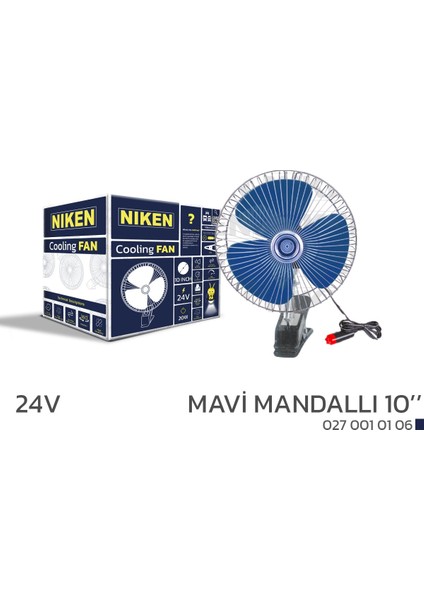 Araç Içi Vantilatör Mavi Mandallı 24V 10 Inç Üniversal Model Niken