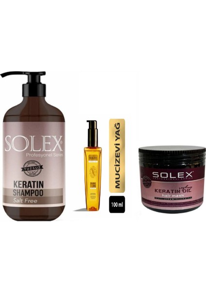 Professional Serıes Keratin Saç Bakım Seti Tuzsuz Şampuan 1000 ml - Serum 100 ml - 500 ml Saç Maskesi
