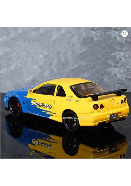 Nissan Skyline Gtr R34 Modifiyeli 1:24 Diecast Metal Model Araba Koleksiyon Sesli Işıklı Sarı Mavi fırsatları