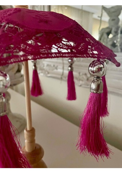 Masaüstü Fuşya Dantelli Dekoratif Sunum Bali Şemsiyesi modelleri