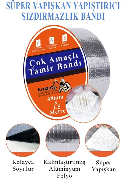 Çok Amaçlı Tamir Bandı 3 Adet Su Geçirmez Sızdırmaz Isıya Dayanıklı Sakız Izole Gri Tamir Bant 48MM 1.5 Metre modelleri