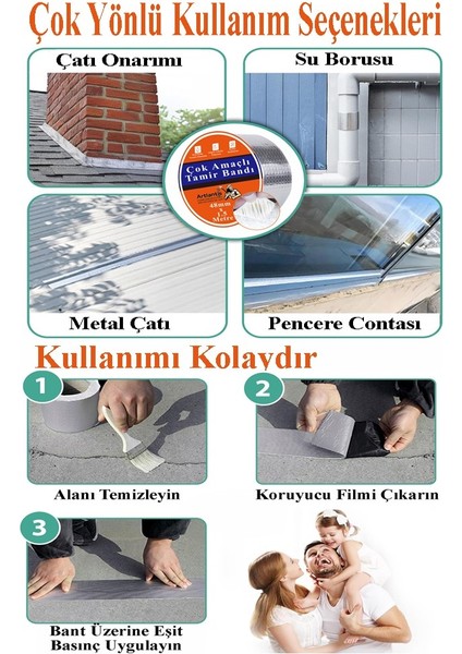 Çok Amaçlı Tamir Bandı 3 Adet Su Geçirmez Sızdırmaz Isıya Dayanıklı Sakız Izole Gri Tamir Bant 48MM 1.5 Metre fırsatları