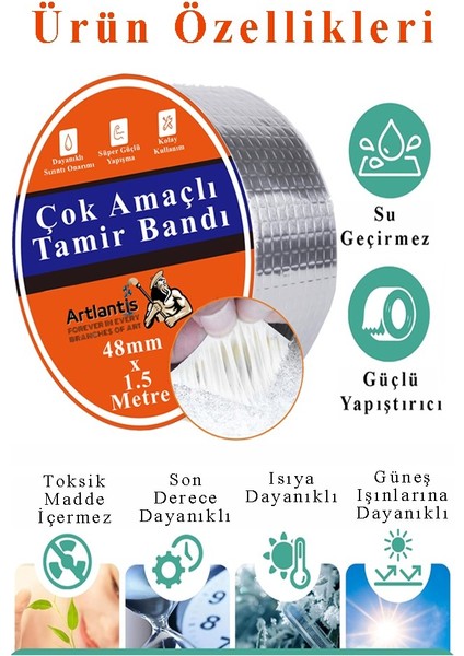 Çok Amaçlı Tamir Bandı 5 Adet Su Geçirmez Sızdırmaz Isıya Dayanıklı Sakız Izole Gri Tamir Bant 48MM 1.5 Metre indirimleri