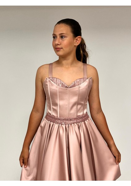 Kız Çocuk Askılı Mini Pudra Pileli Payet Detaylı Kısa Balon Etek Abiye Elbise 10-15 Yaş fiyatları