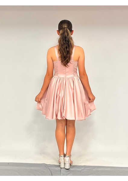 Kız Çocuk Askılı Mini Pudra Pileli Payet Detaylı Kısa Balon Etek Abiye Elbise 10-15 Yaş modelleri