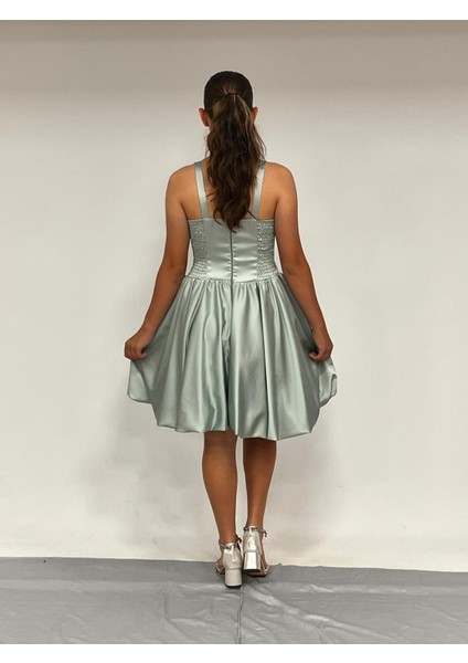 Kız Çocuk Askılı Mini Çağlayeşili Pileli Payet Detaylı Kısa Balon Etek Abiye Elbise 10-15 Yaş fırsatları