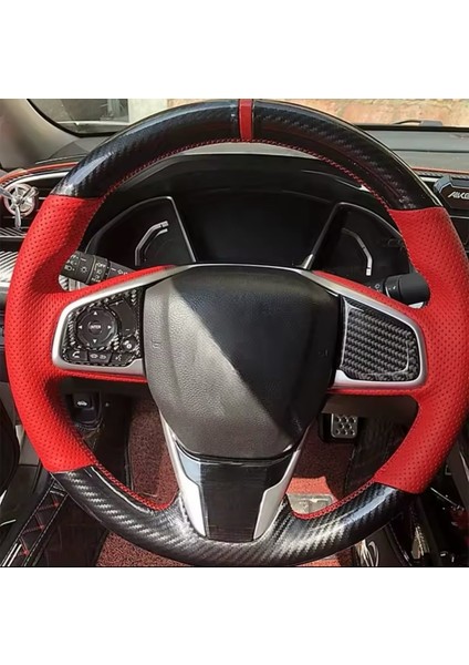 Honda Civic Fc5 Araca Özel Direksiyon Kılıfı (5d Kristal Karbon Kırmızı Nokta)
