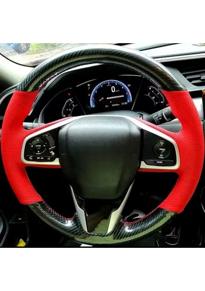 Honda Civic Fc5 Araca Özel Direksiyon Kılıfı 5d Kristal Karbon Kırmızı Nokta