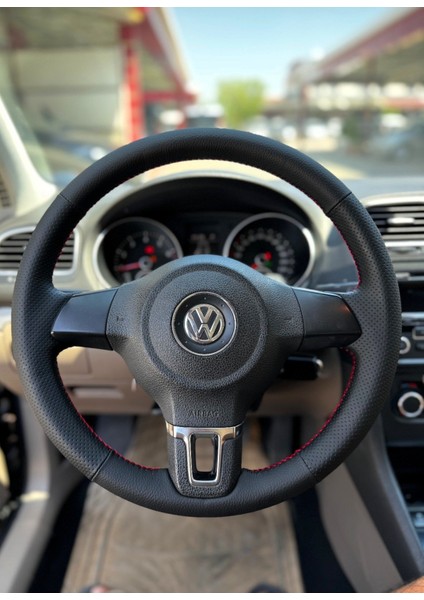Volkswagen Polo Araca Özel Direksiyon Kılıfı Nokta Düz Kırmızı Ipli